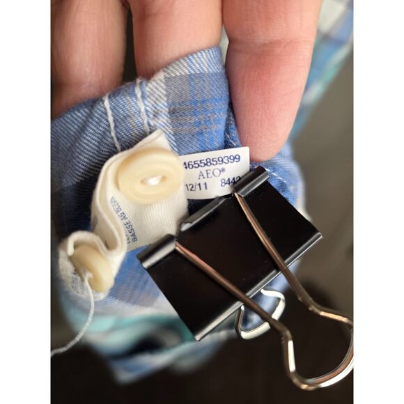 American Eagle Outfitters No77 Plaid Button-Up Shirt Blue Green XL Athletic Fit - Picture 8 of 9